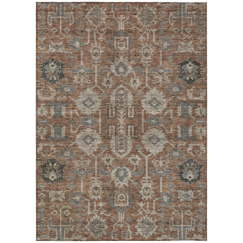 3' X 5' Brown Gray And Charcoal Oriental Washable Indoor Outdoor Area Rug