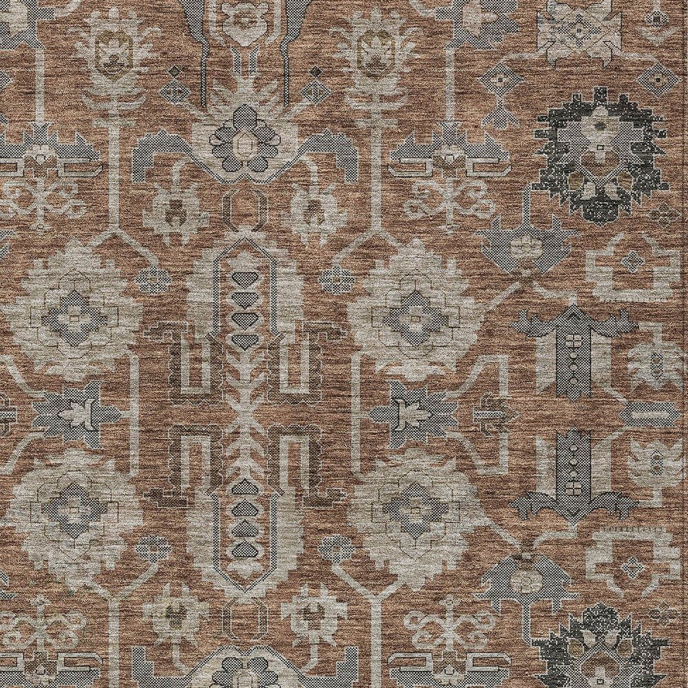 3' X 5' Brown Gray And Charcoal Oriental Washable Indoor Outdoor Area Rug