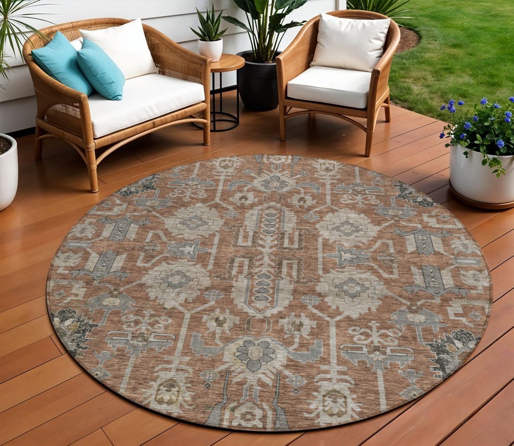 3' X 5' Brown Gray And Charcoal Oriental Washable Indoor Outdoor Area Rug