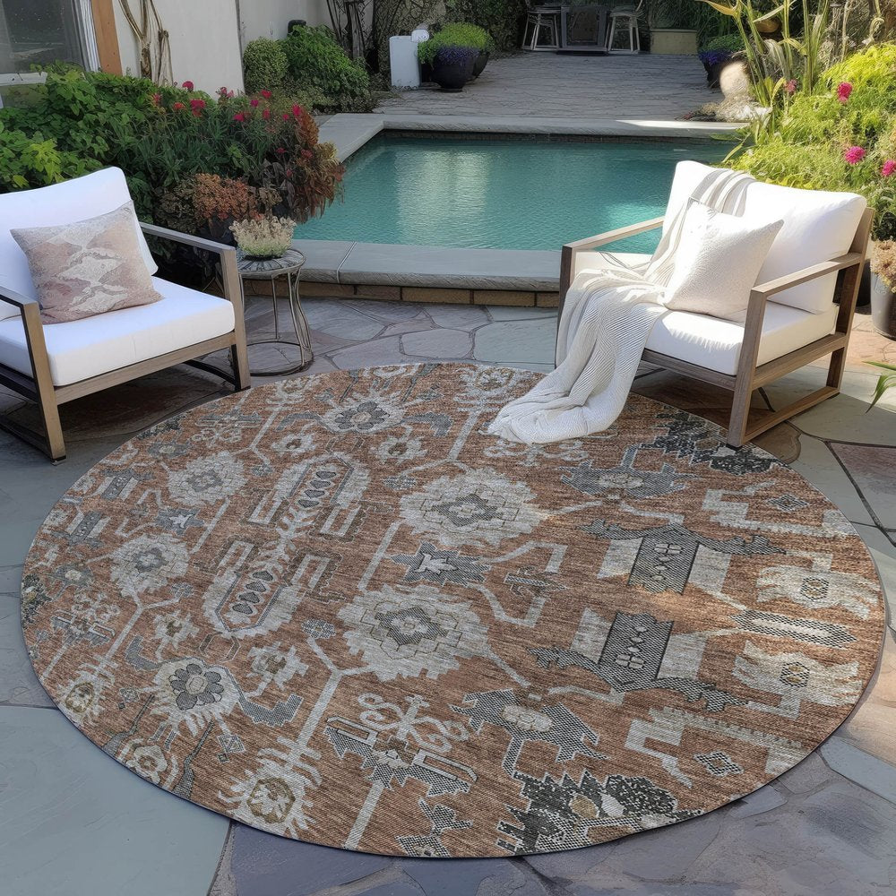 3' X 5' Brown Gray And Charcoal Oriental Washable Indoor Outdoor Area Rug