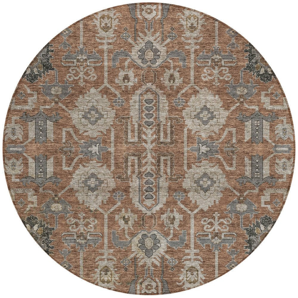 3' X 5' Brown Gray And Charcoal Oriental Washable Indoor Outdoor Area Rug