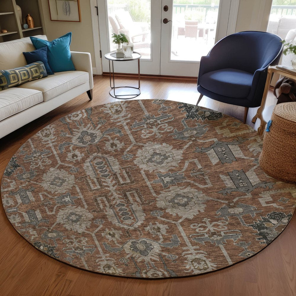 3' X 5' Brown Gray And Charcoal Oriental Washable Indoor Outdoor Area Rug