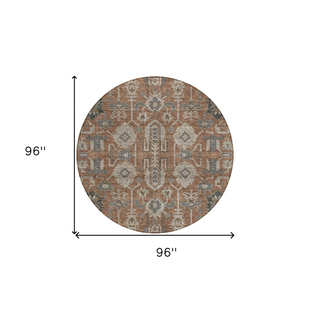 3' X 5' Brown Gray And Charcoal Oriental Washable Indoor Outdoor Area Rug
