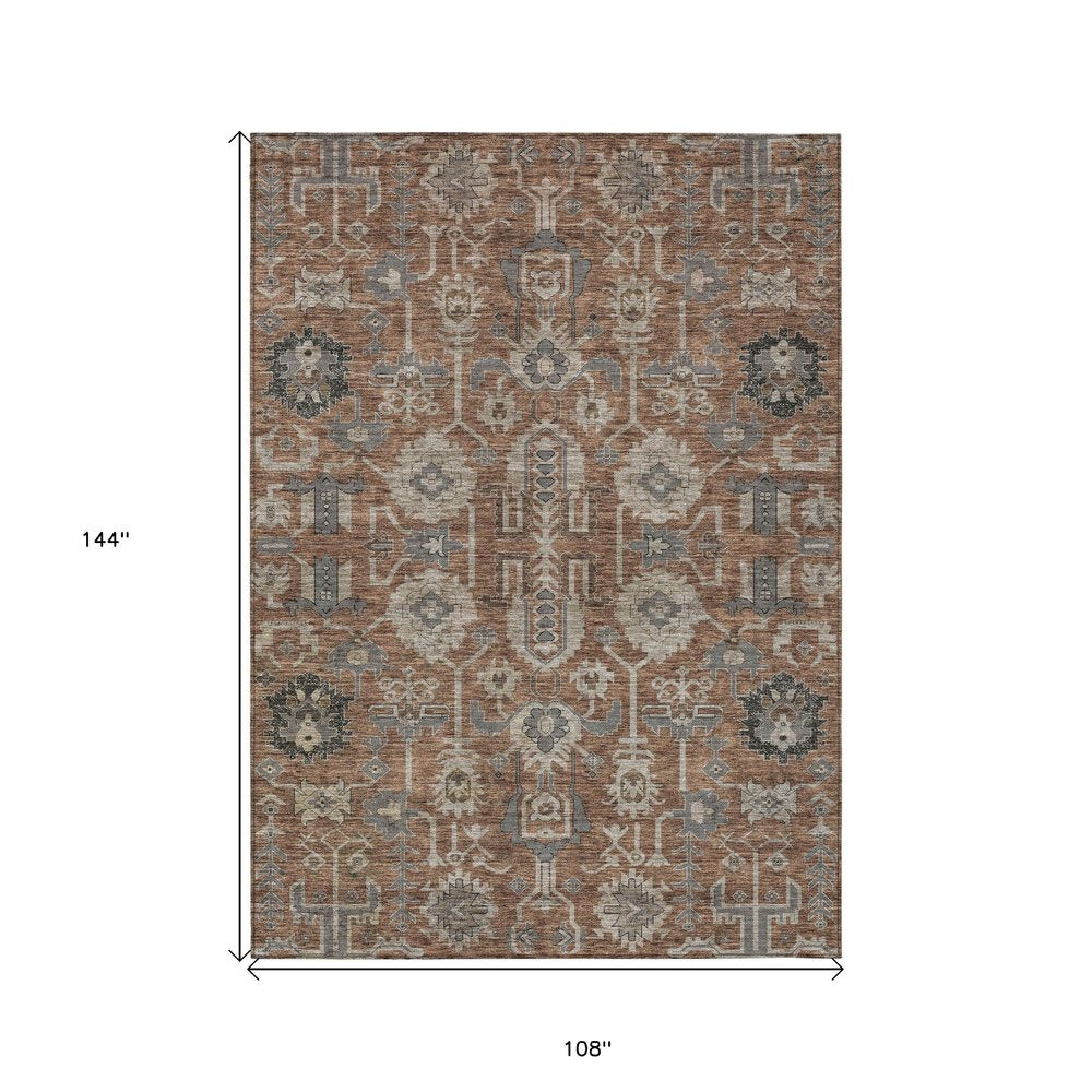 3' X 5' Brown Gray And Charcoal Oriental Washable Indoor Outdoor Area Rug