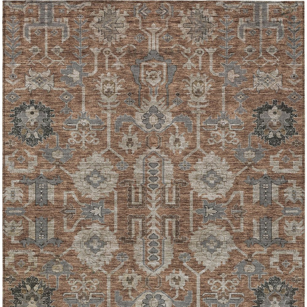 3' X 5' Brown Gray And Charcoal Oriental Washable Indoor Outdoor Area Rug
