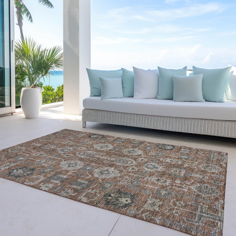 3' X 5' Brown Gray And Charcoal Oriental Washable Indoor Outdoor Area Rug