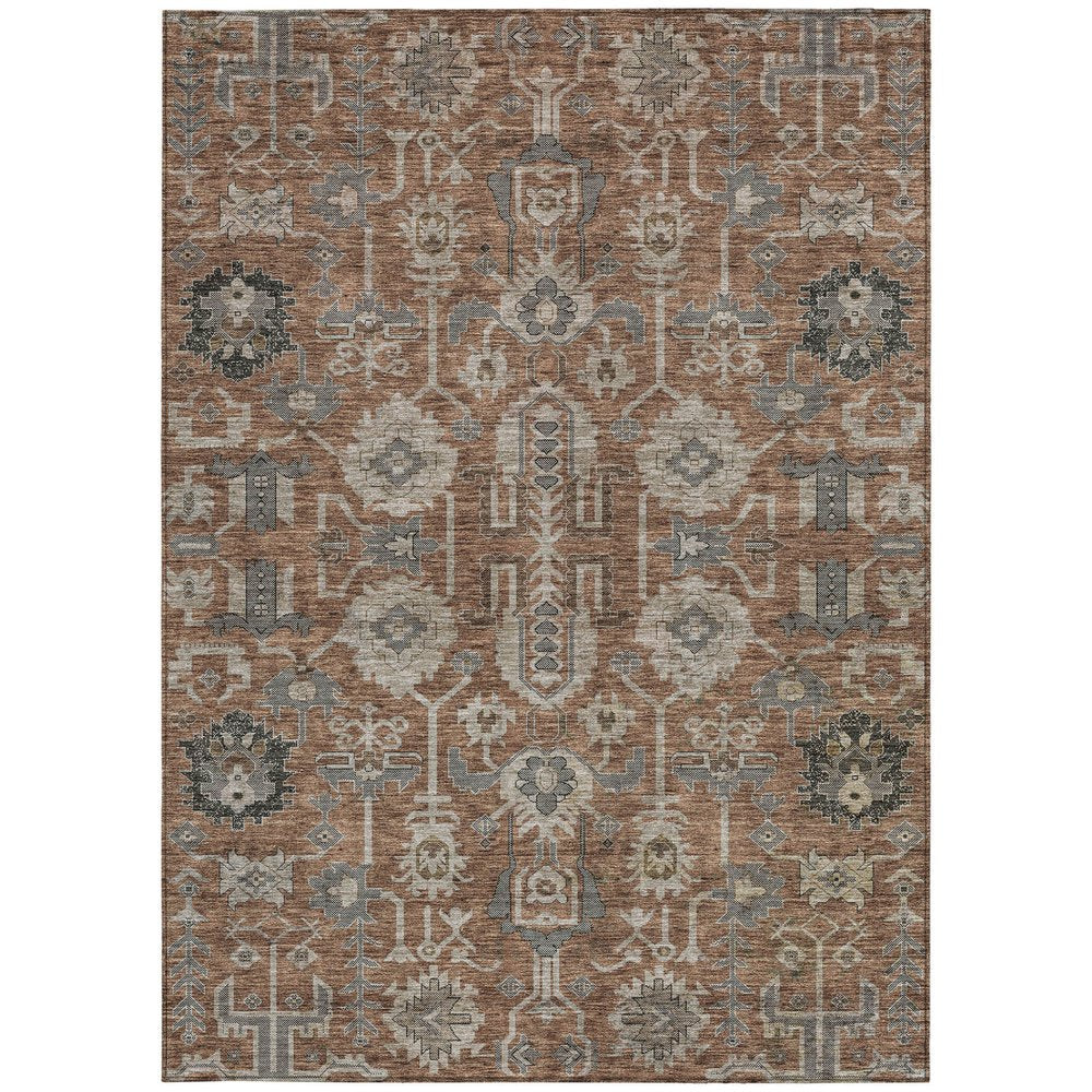 3' X 5' Brown Gray And Charcoal Oriental Washable Indoor Outdoor Area Rug