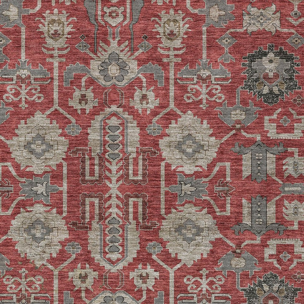 3' X 5' Red Beige And Charcoal Oriental Washable Indoor Outdoor Area Rug
