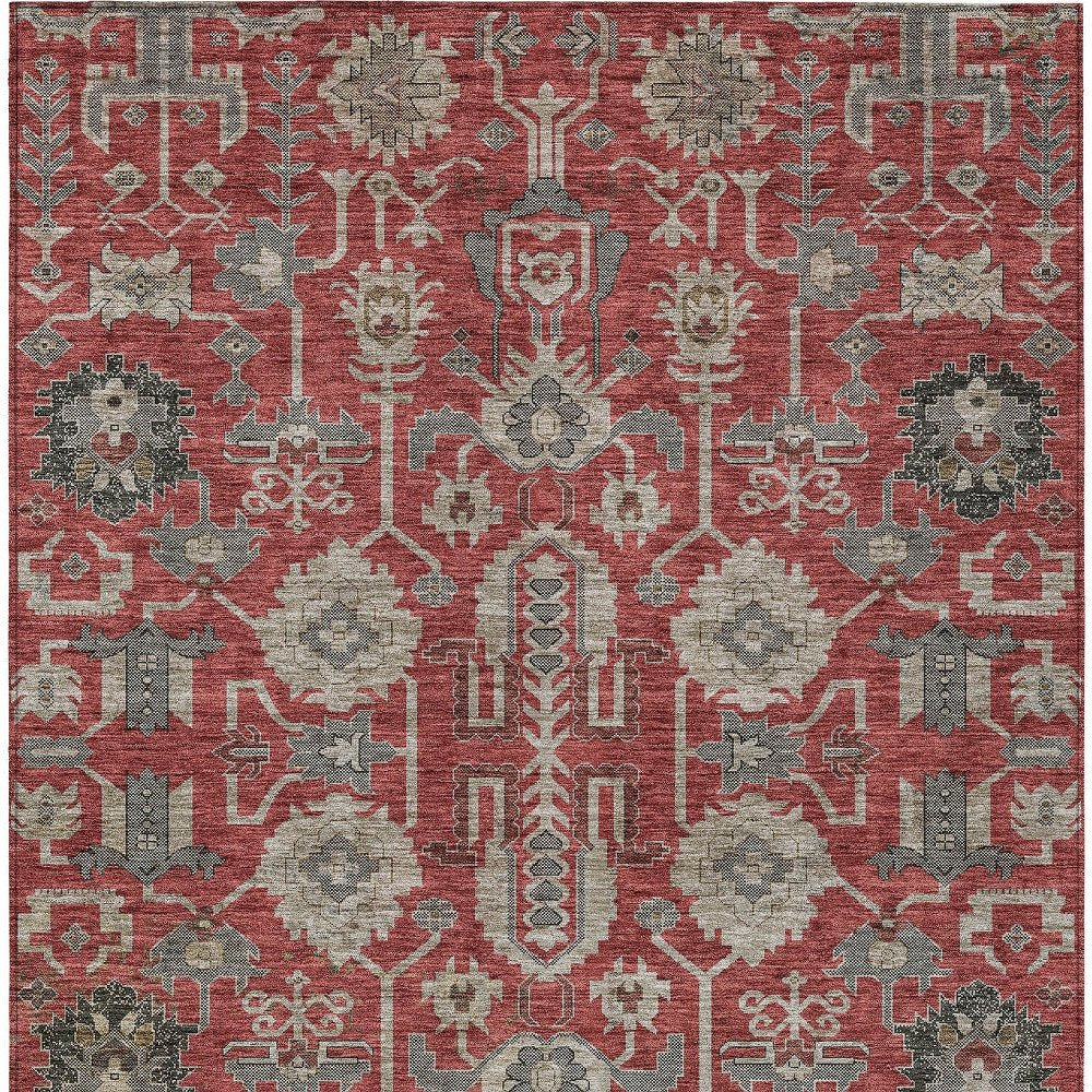 3' X 5' Red Beige And Charcoal Oriental Washable Indoor Outdoor Area Rug