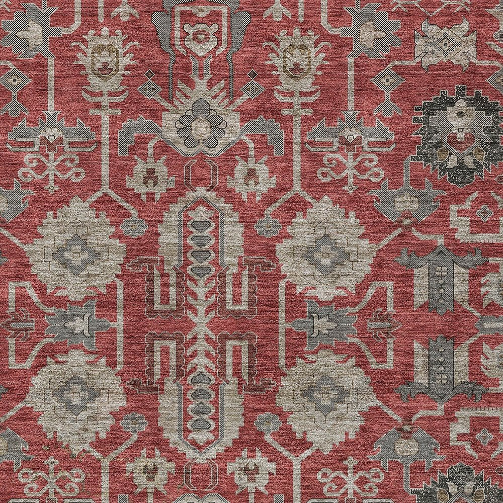 3' X 5' Red Beige And Charcoal Oriental Washable Indoor Outdoor Area Rug