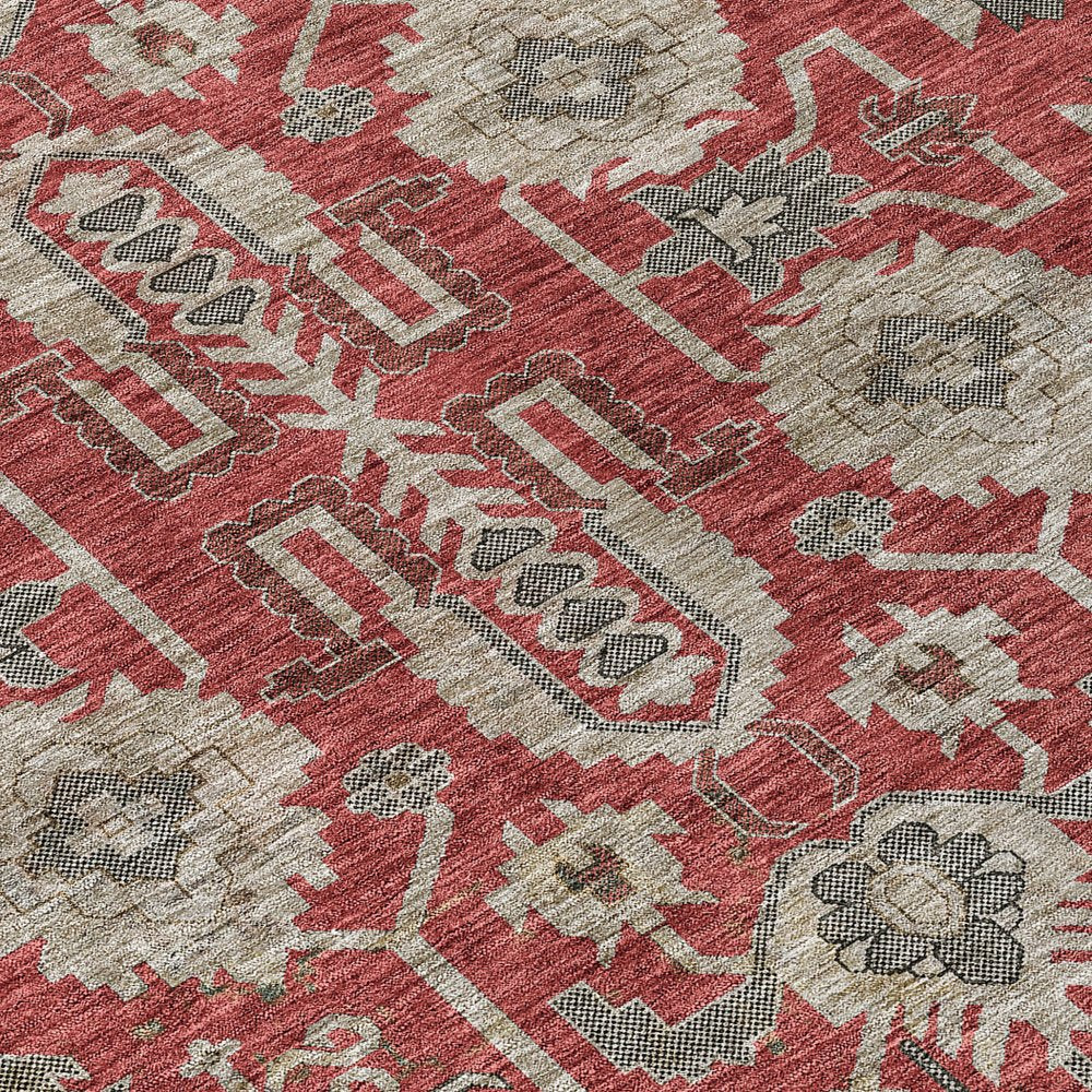 3' X 5' Red Beige And Charcoal Oriental Washable Indoor Outdoor Area Rug