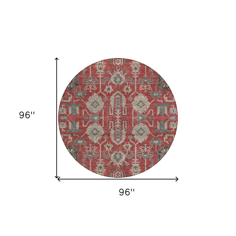 3' X 5' Red Beige And Charcoal Oriental Washable Indoor Outdoor Area Rug