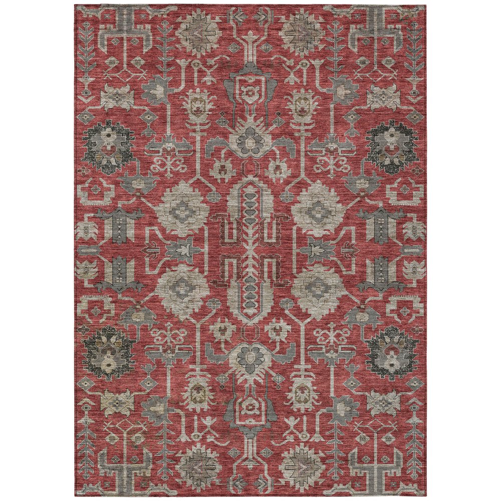 3' X 5' Red Beige And Charcoal Oriental Washable Indoor Outdoor Area Rug