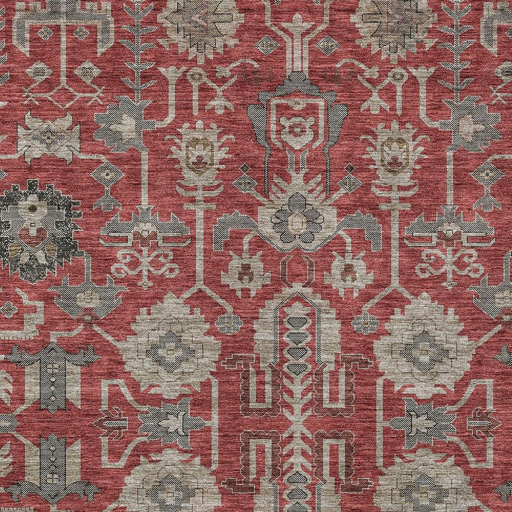 3' X 5' Red Beige And Charcoal Oriental Washable Indoor Outdoor Area Rug