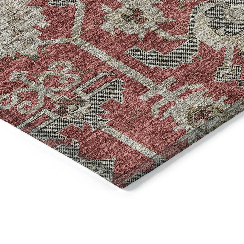 3' X 5' Red Beige And Charcoal Oriental Washable Indoor Outdoor Area Rug