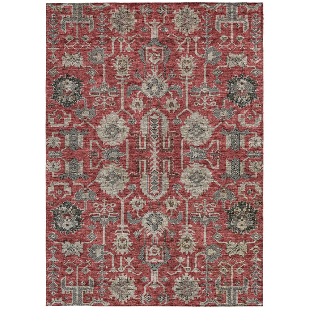 3' X 5' Red Beige And Charcoal Oriental Washable Indoor Outdoor Area Rug
