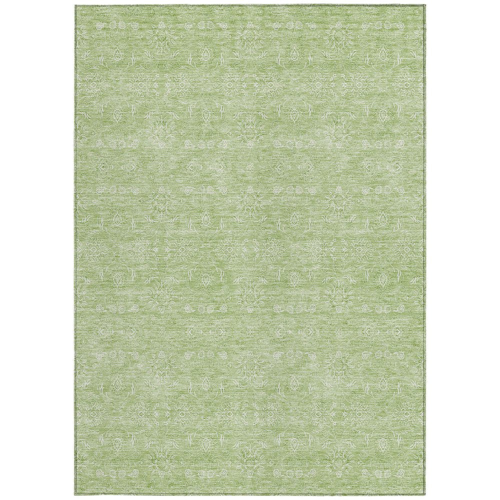 3' X 5' Artichoke Green Mint Green And Ivory Floral Washable Indoor Outdoor Area Rug