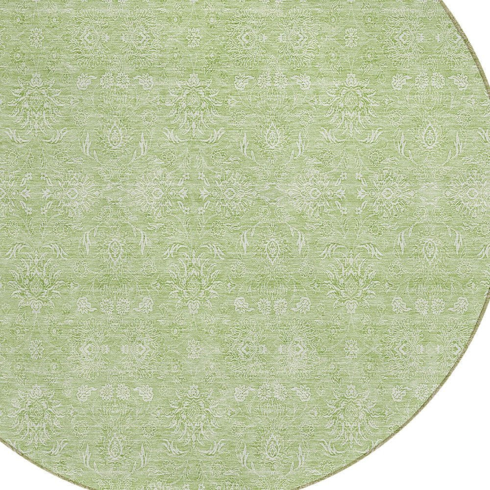 3' X 5' Artichoke Green Mint Green And Ivory Floral Washable Indoor Outdoor Area Rug