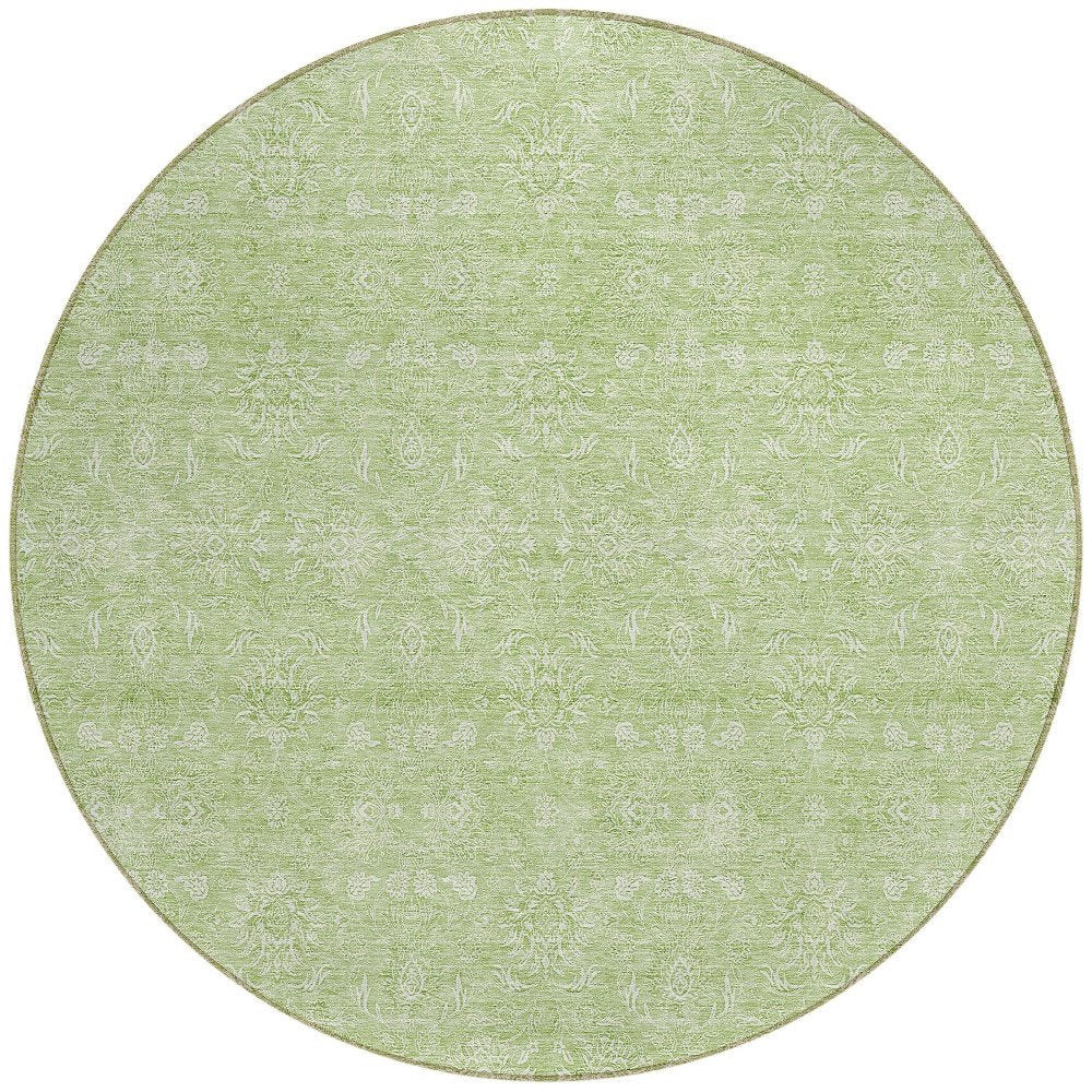 3' X 5' Artichoke Green Mint Green And Ivory Floral Washable Indoor Outdoor Area Rug