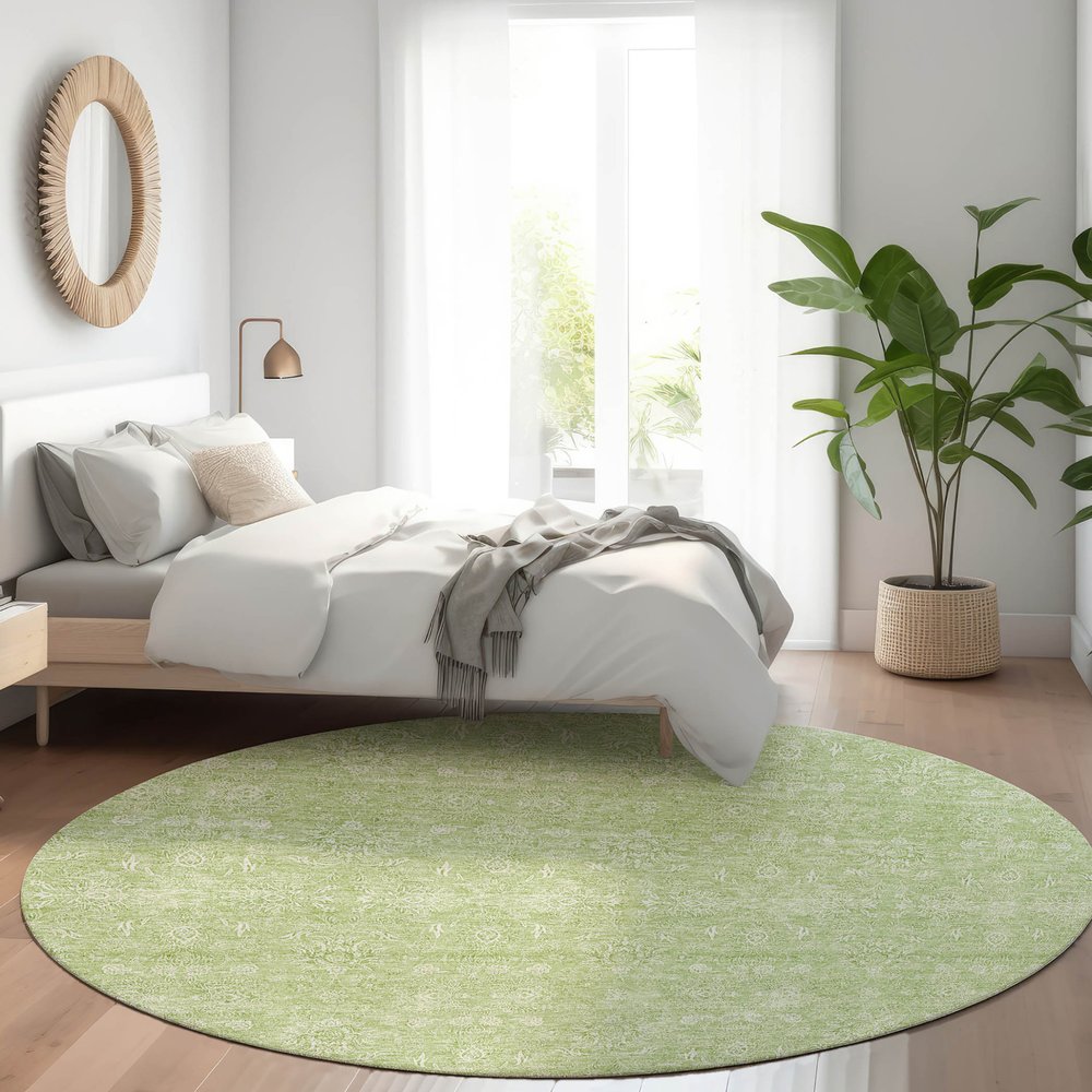 3' X 5' Artichoke Green Mint Green And Ivory Floral Washable Indoor Outdoor Area Rug