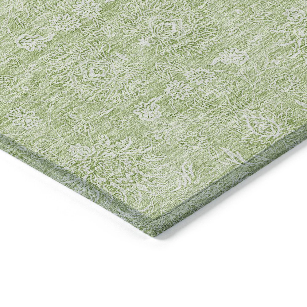 3' X 5' Artichoke Green Mint Green And Ivory Floral Washable Indoor Outdoor Area Rug