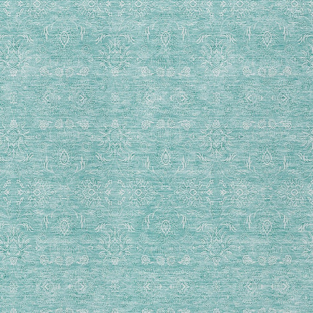 3' X 5' Aqua And Ivory Floral Washable Indoor Outdoor Area Rug