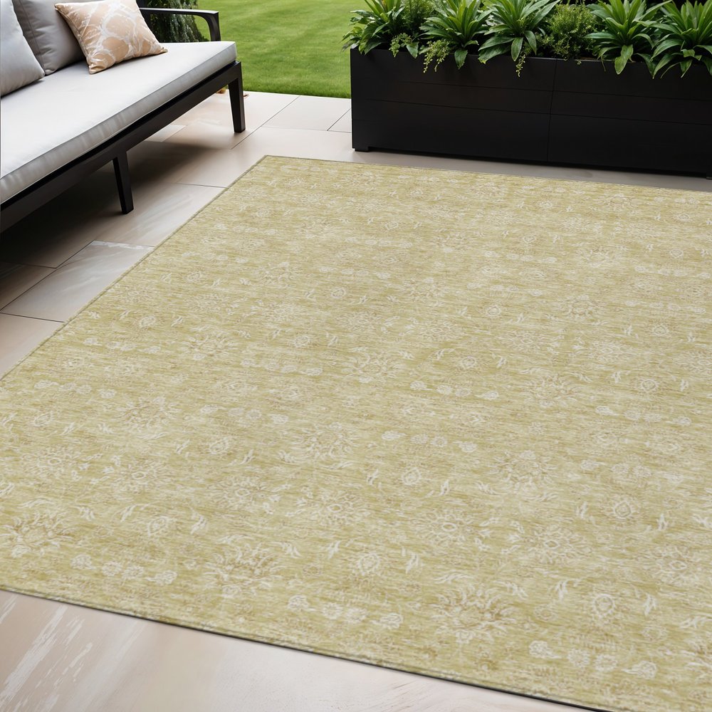 3' X 5' Beige Tan And Ivory Floral Washable Indoor Outdoor Area Rug