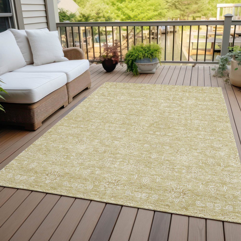 3' X 5' Beige Tan And Ivory Floral Washable Indoor Outdoor Area Rug