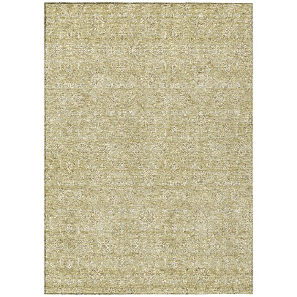 3' X 5' Beige Tan And Ivory Floral Washable Indoor Outdoor Area Rug