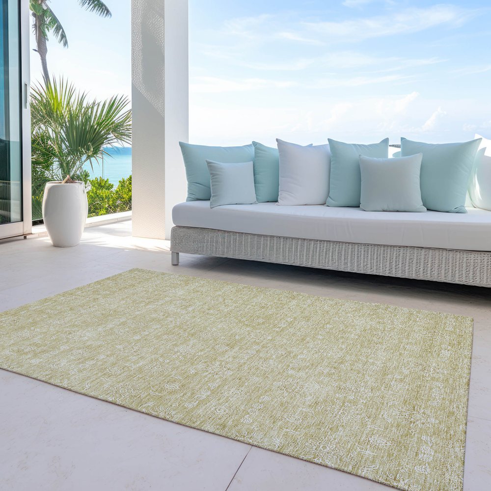 3' X 5' Beige Tan And Ivory Floral Washable Indoor Outdoor Area Rug