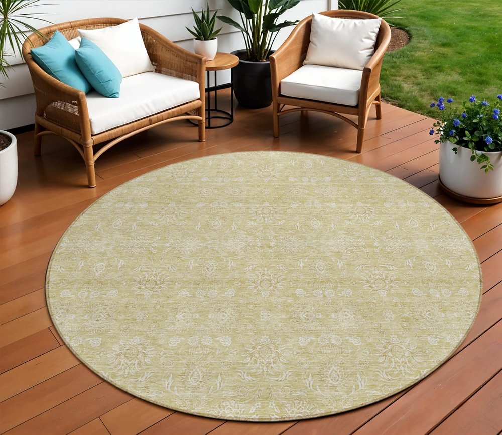 3' X 5' Beige Tan And Ivory Floral Washable Indoor Outdoor Area Rug