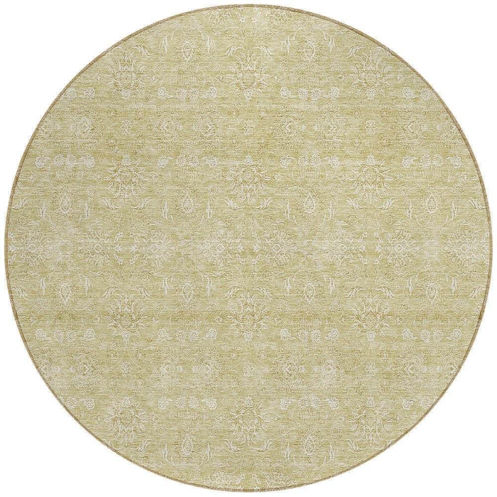 3' X 5' Beige Tan And Ivory Floral Washable Indoor Outdoor Area Rug