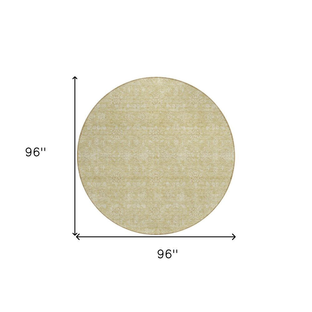 3' X 5' Beige Tan And Ivory Floral Washable Indoor Outdoor Area Rug