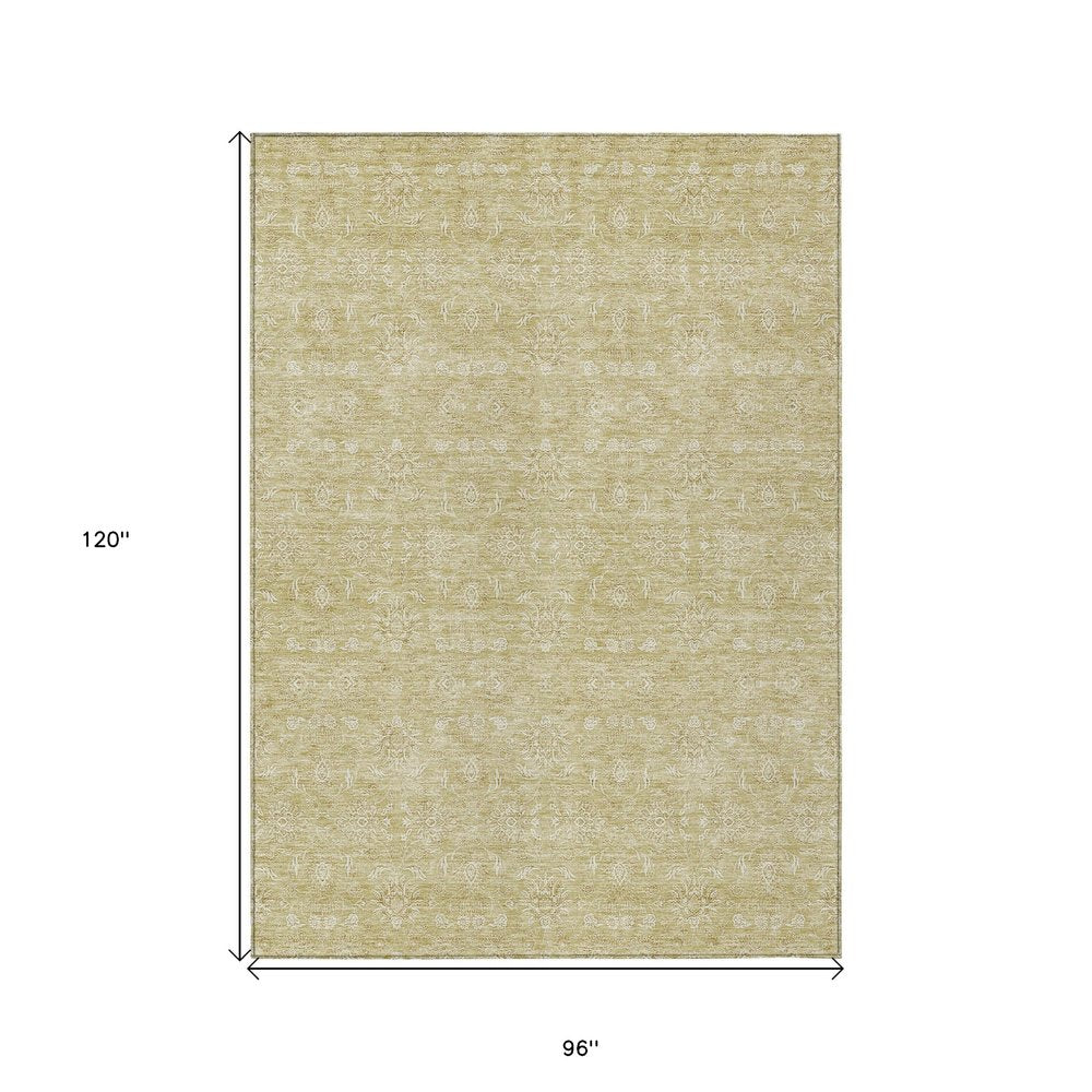 3' X 5' Beige Tan And Ivory Floral Washable Indoor Outdoor Area Rug