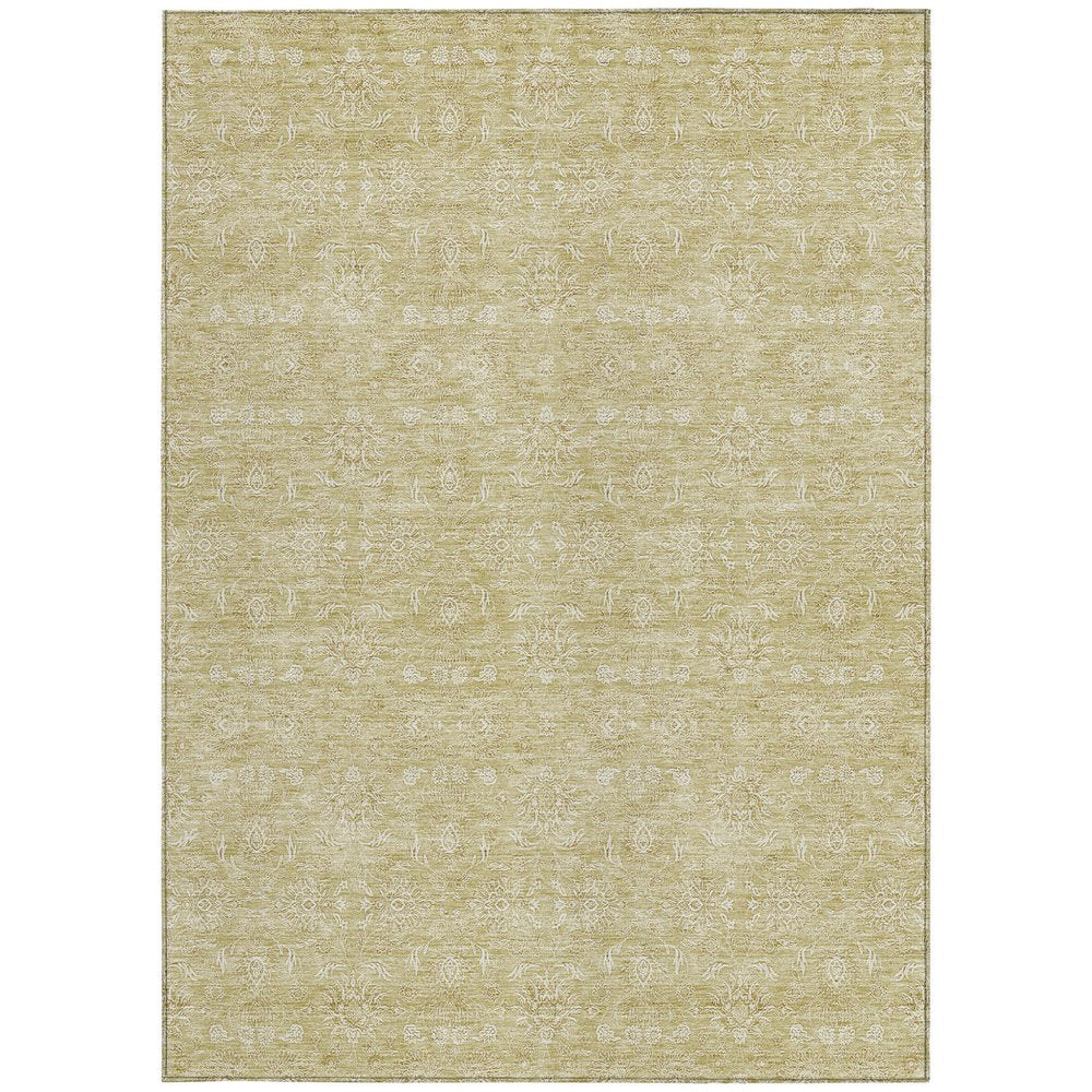 3' X 5' Beige Tan And Ivory Floral Washable Indoor Outdoor Area Rug