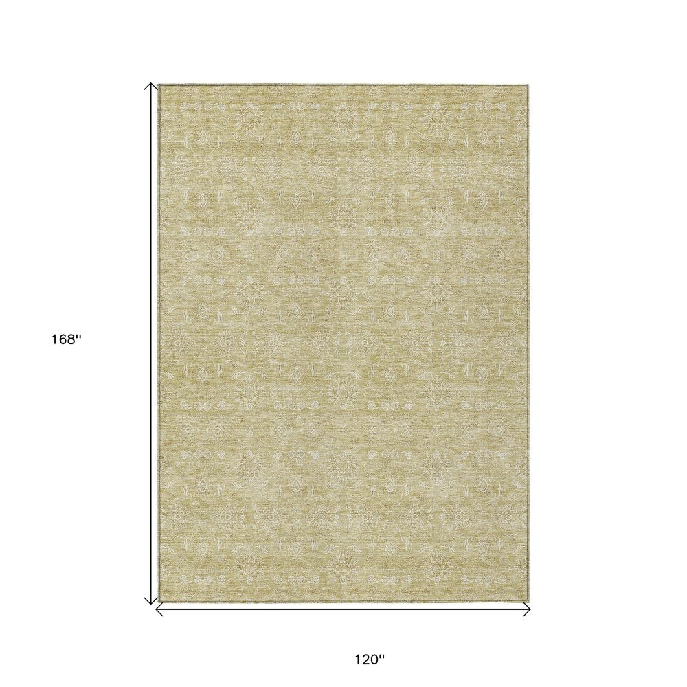 3' X 5' Beige Tan And Ivory Floral Washable Indoor Outdoor Area Rug