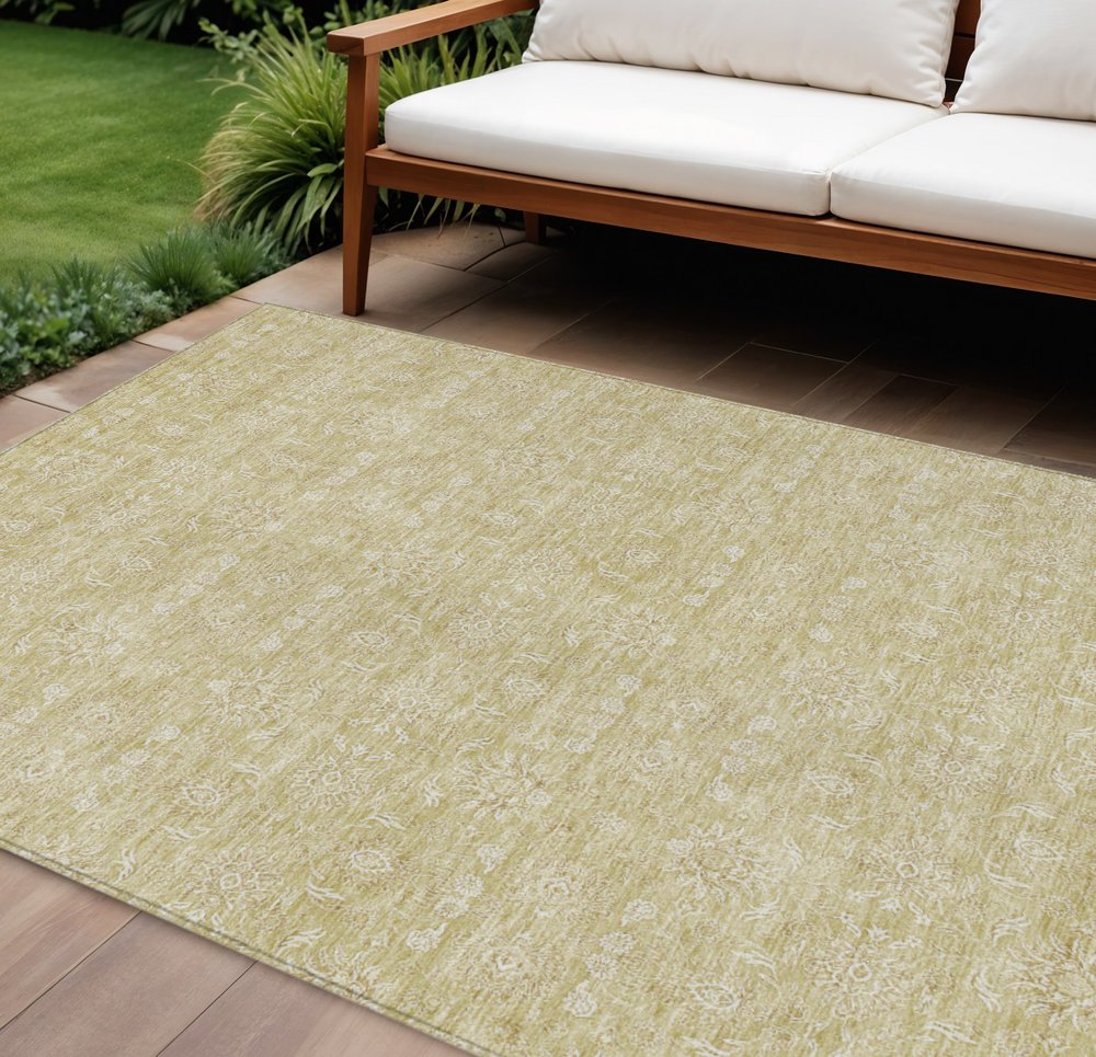 3' X 5' Beige Tan And Ivory Floral Washable Indoor Outdoor Area Rug