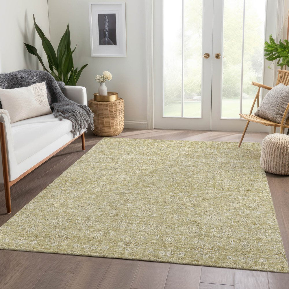 3' X 5' Beige Tan And Ivory Floral Washable Indoor Outdoor Area Rug