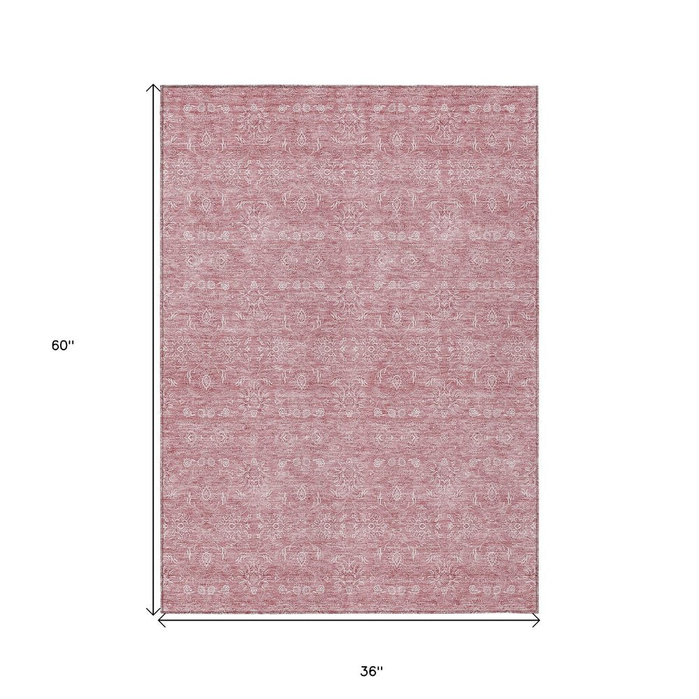3' X 5' Blush Pink And Ivory Floral Washable Indoor Outdoor Area Rug