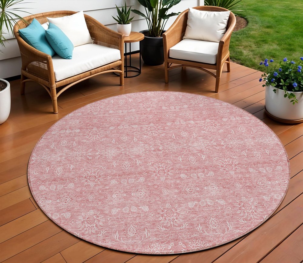 3' X 5' Blush Pink And Ivory Floral Washable Indoor Outdoor Area Rug