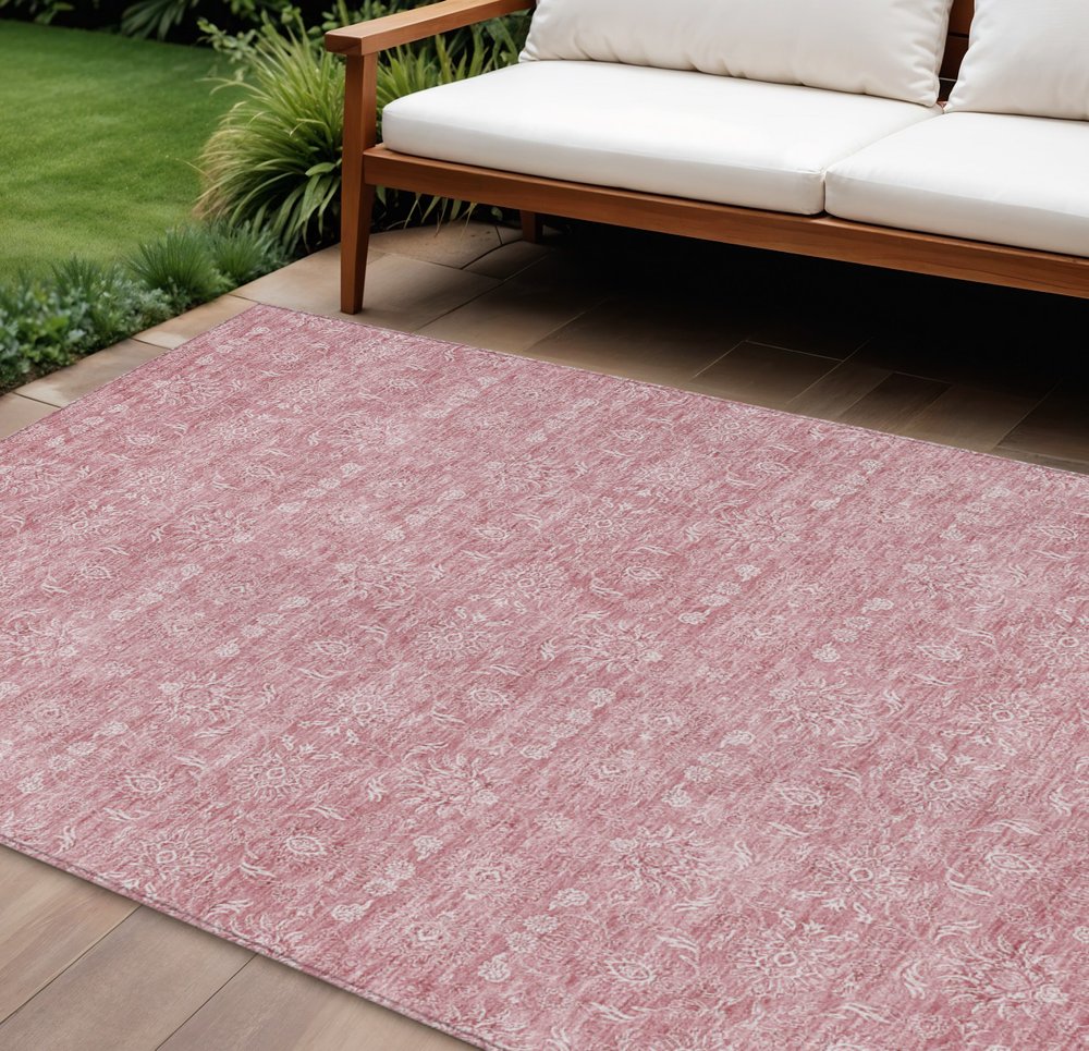 3' X 5' Blush Pink And Ivory Floral Washable Indoor Outdoor Area Rug