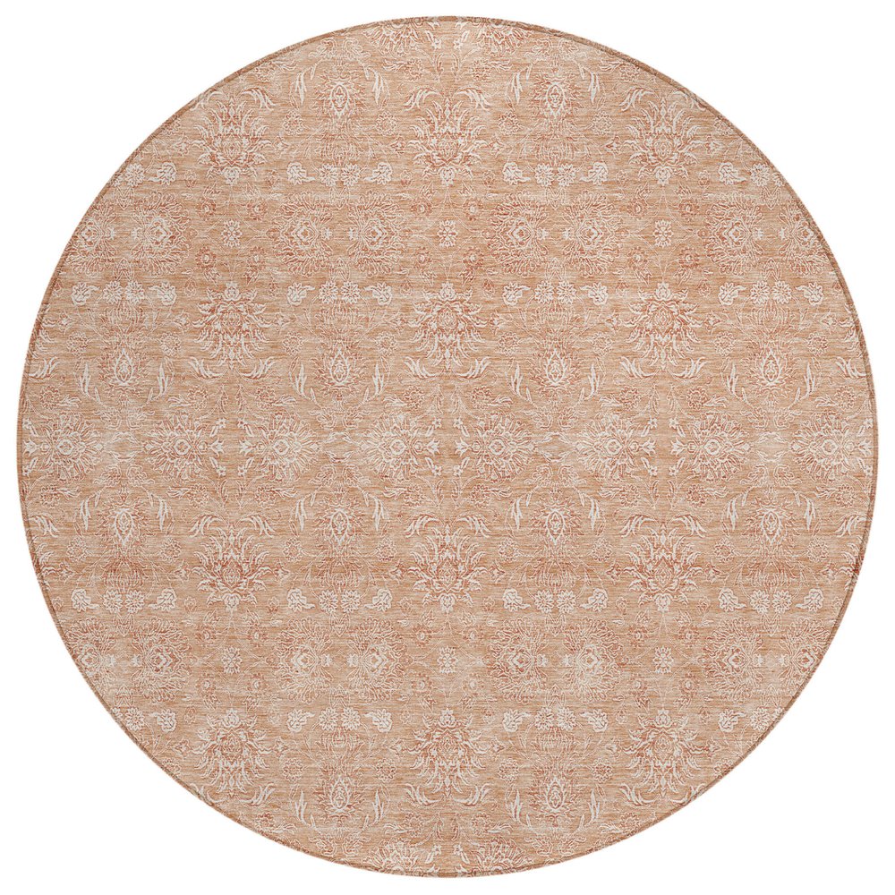3' X 5' Copper And Beige Floral Washable Indoor Outdoor Area Rug