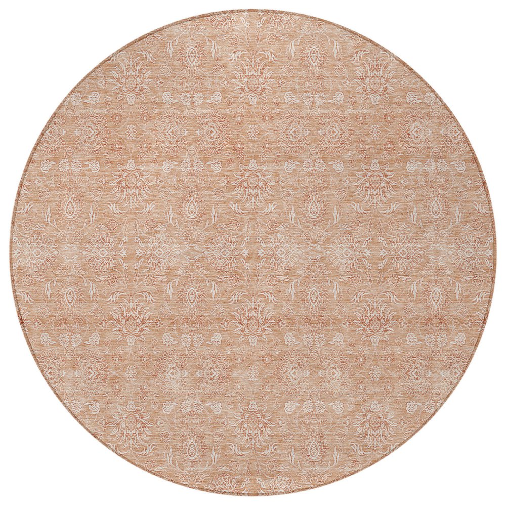 3' X 5' Copper And Beige Floral Washable Indoor Outdoor Area Rug