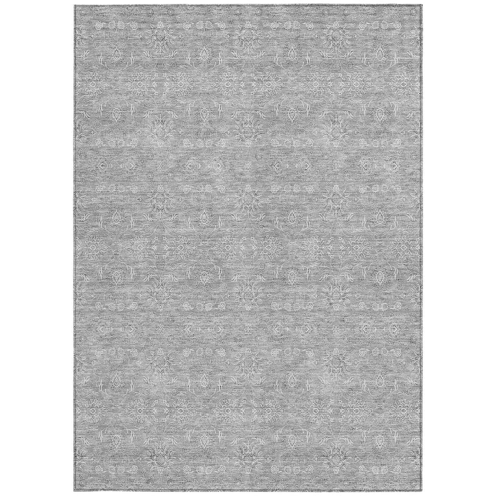 3' X 5' Gray Silver And Ivory Floral Washable Indoor Outdoor Area Rug