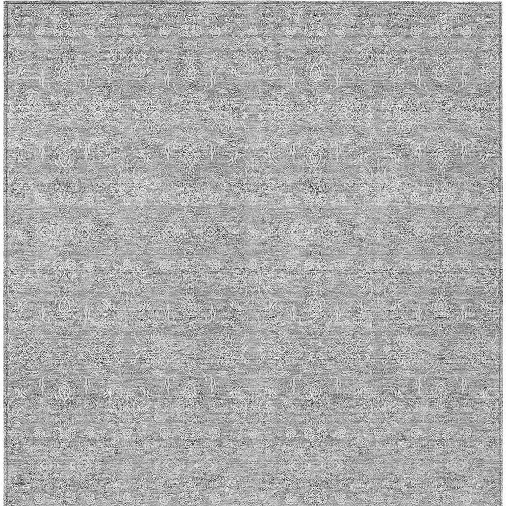3' X 5' Gray Silver And Ivory Floral Washable Indoor Outdoor Area Rug