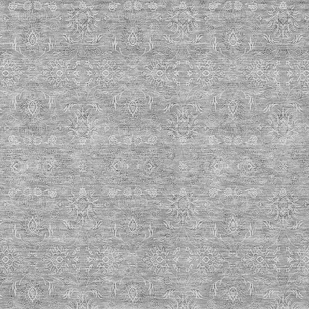 3' X 5' Gray Silver And Ivory Floral Washable Indoor Outdoor Area Rug