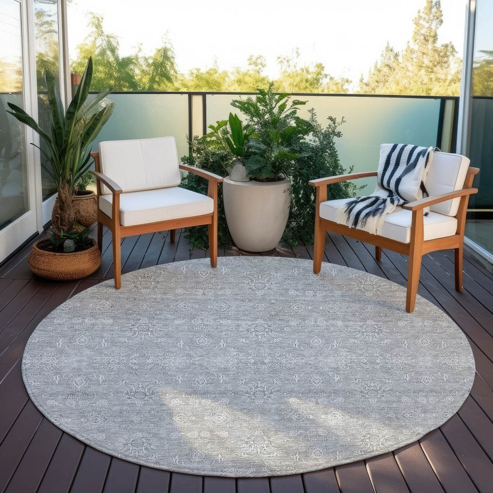 3' X 5' Gray Silver And Ivory Floral Washable Indoor Outdoor Area Rug