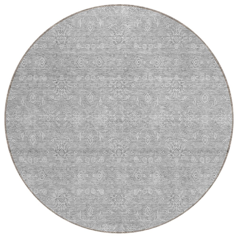 3' X 5' Gray Silver And Ivory Floral Washable Indoor Outdoor Area Rug