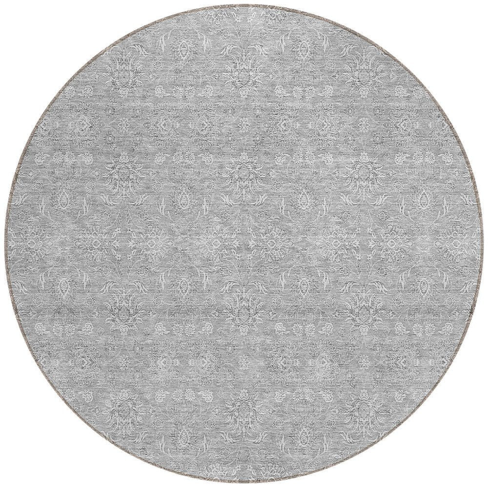 3' X 5' Gray Silver And Ivory Floral Washable Indoor Outdoor Area Rug