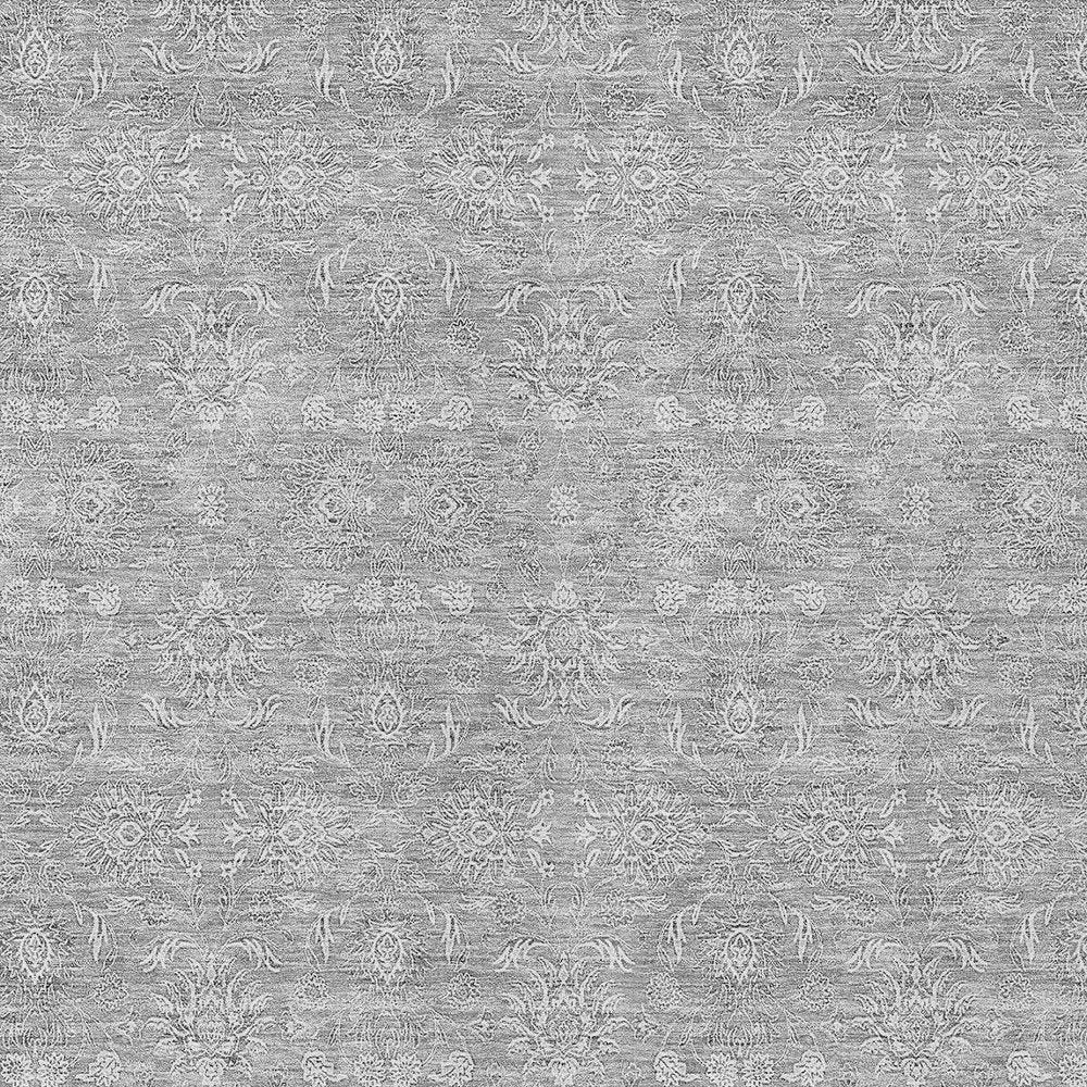 3' X 5' Gray Silver And Ivory Floral Washable Indoor Outdoor Area Rug